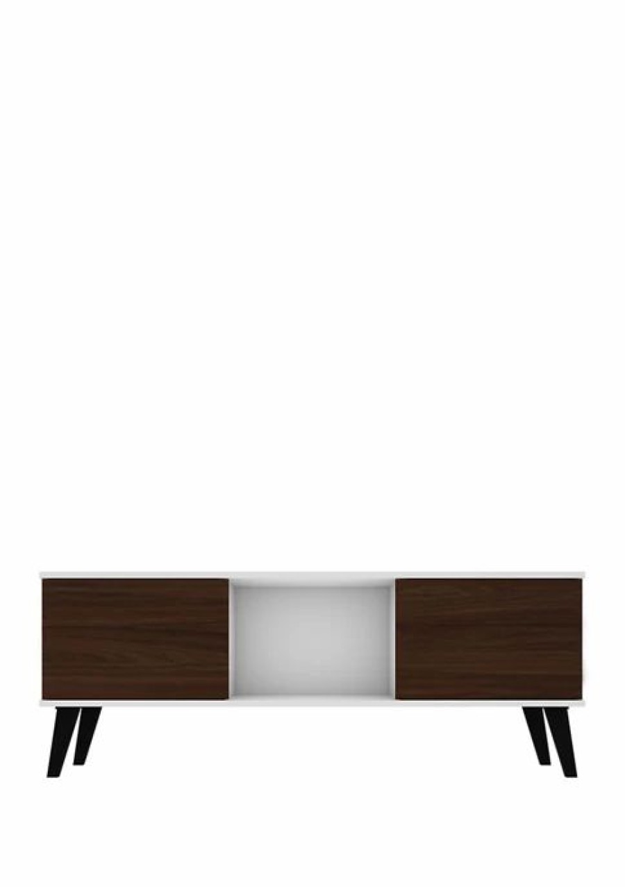 Tv & Media Stands * | Flash Sale Manhattan Comfort 53.15 Inch Doyers Tv Stand White/Nut Brown