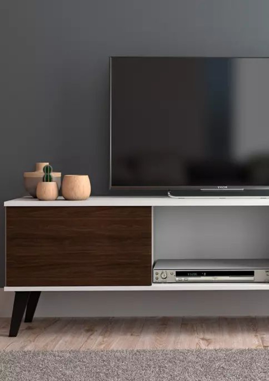 Tv & Media Stands * | Flash Sale Manhattan Comfort 53.15 Inch Doyers Tv Stand White/Nut Brown