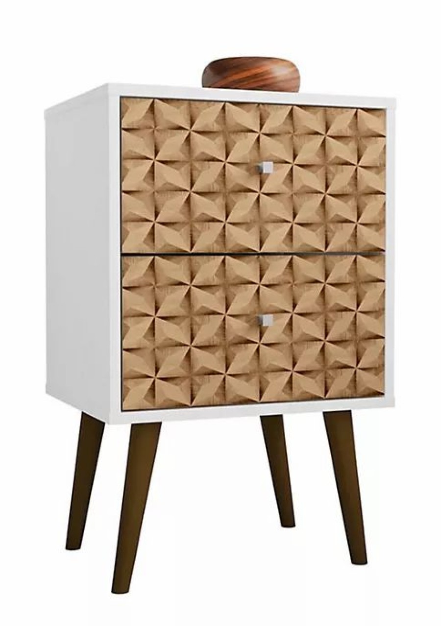 Dressers & Chests * | Promo Manhattan Comfort Liberty Nightstand 2.0 In White And 3D Brown Prints