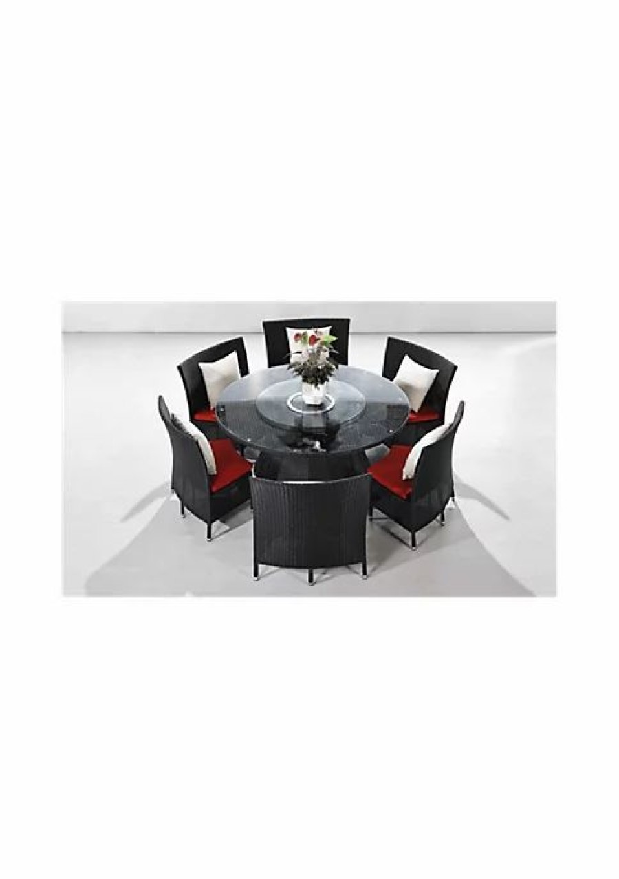 Furniture * | Best Reviews Of Manhattan Comfort Nightingdale 7-Piece Outdoor Dining Set In , White And Black Red