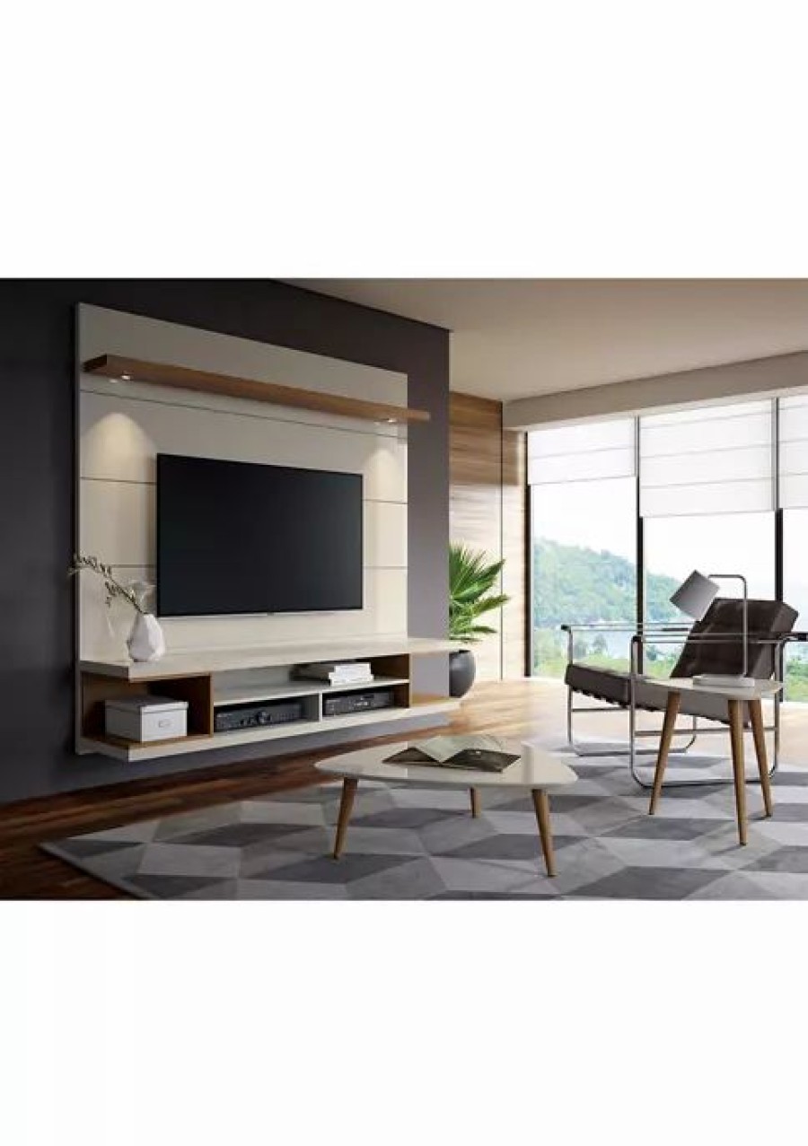 Furniture * | Best Pirce Manhattan Comfort 70 Inch Utopia Floating Theater Entertainment Center Off White And Maple