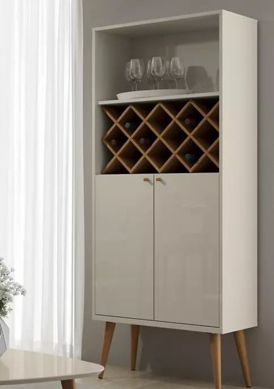 Furniture * | Best Pirce Manhattan Comfort Utopia 10 Bottle Wine Rack China Storage Closet Off White And Maple