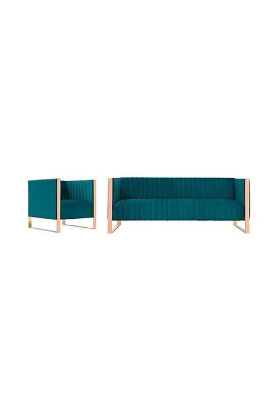 Tv & Media Stands * | Best Sale Manhattan Comfort Trillium Sofa And Armchair Set Of 2 In Teal And Rose Gold