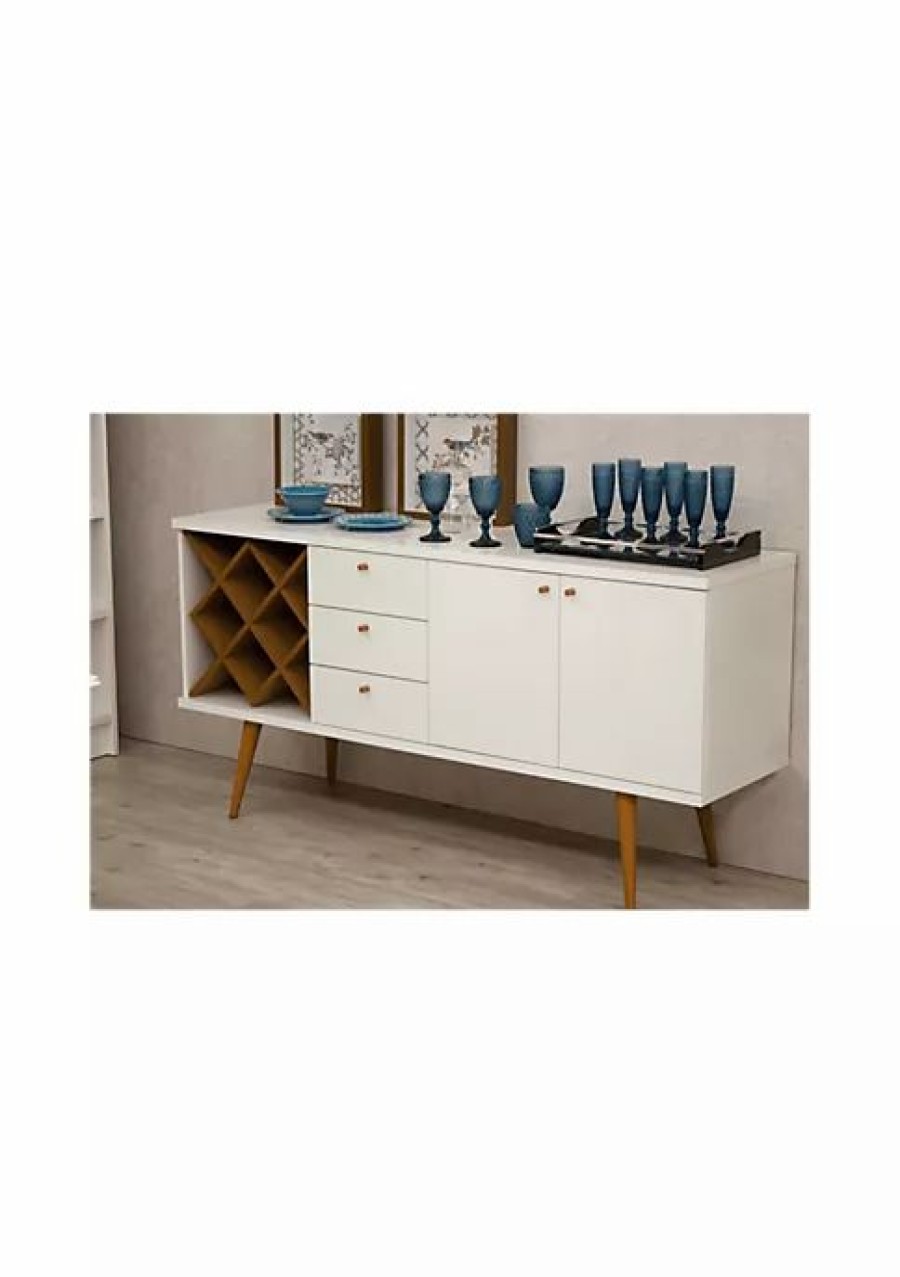 Tv & Media Stands * | Cheapest Manhattan Comfort Utopia Sideboard In White Gloss And Maple Cream