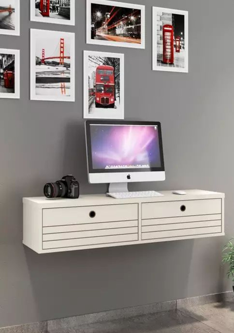 Furniture * | Wholesale Manhattan Comfort 42.28 Inch Liberty Floating Office Desk Off White