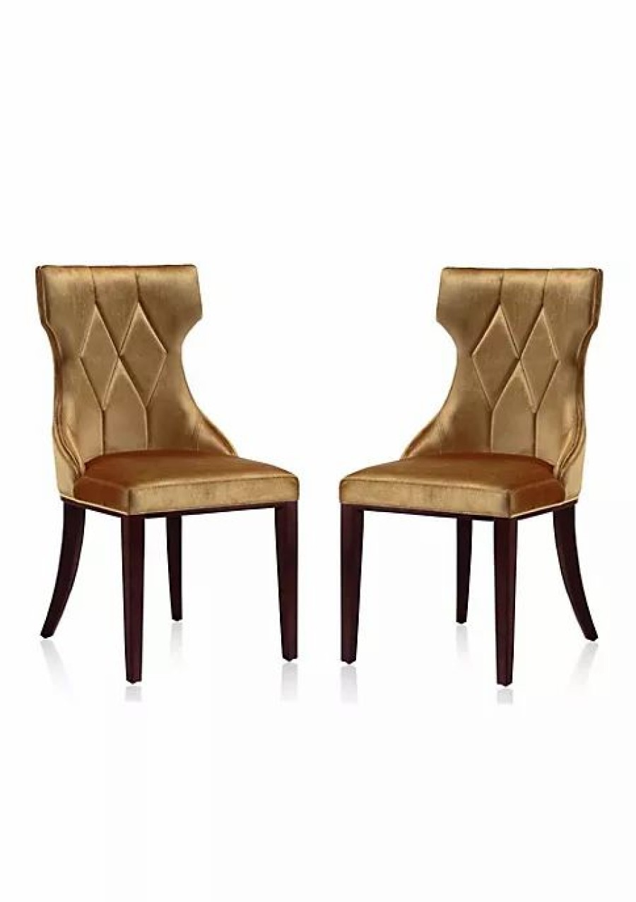 Furniture * | Promo Manhattan Comfort Reine Velvet Dining Chair (Set Of Two) In Antique And Walnut Gold