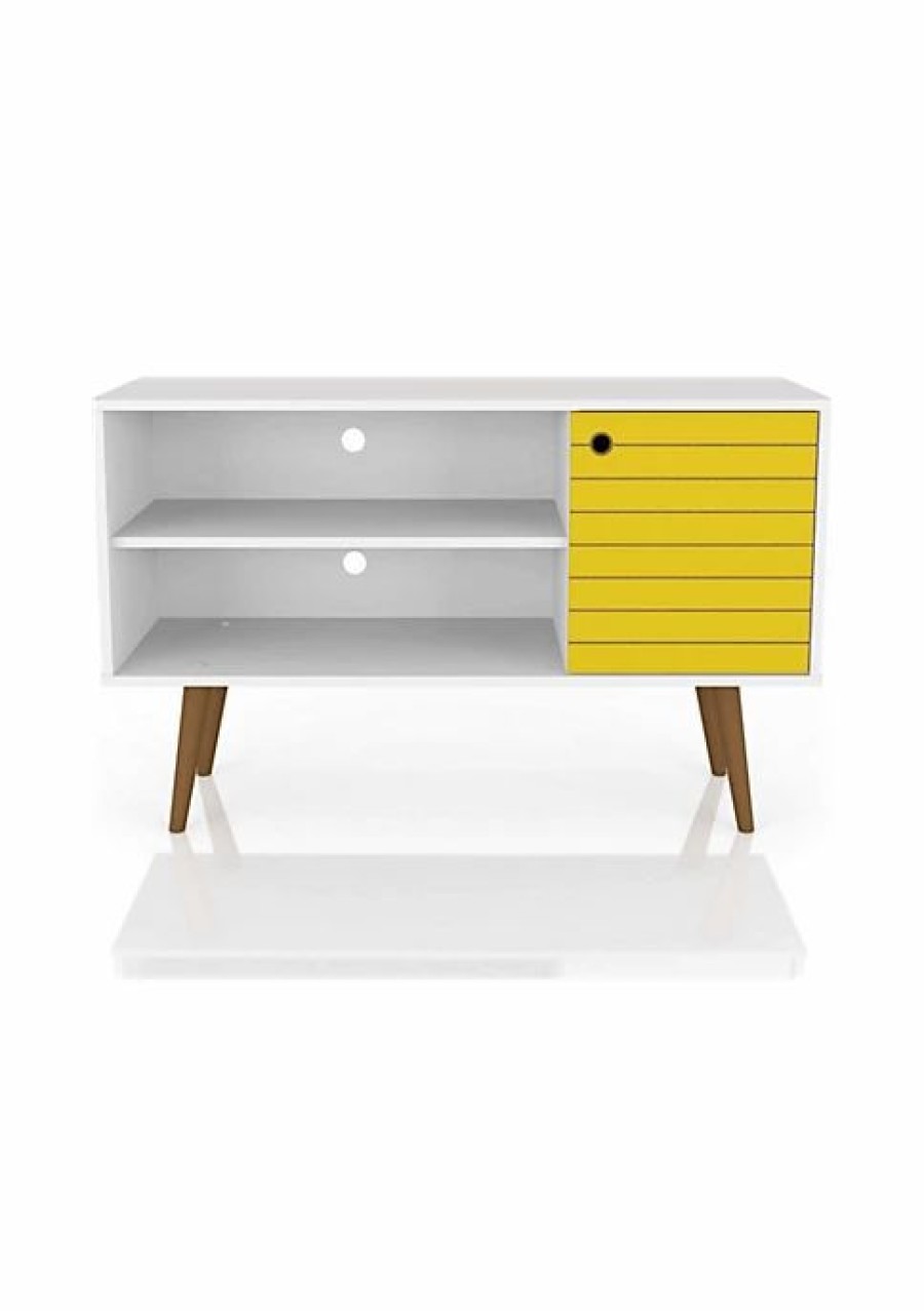 Tv & Media Stands * | Buy Manhattan Comfort Liberty 42.52 Tv Stand In White And Yellow