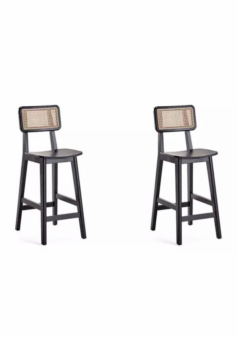 Furniture * | Wholesale Manhattan Comfort Versailles Cane Counter Stool Set Of 2 Black Natural Cane