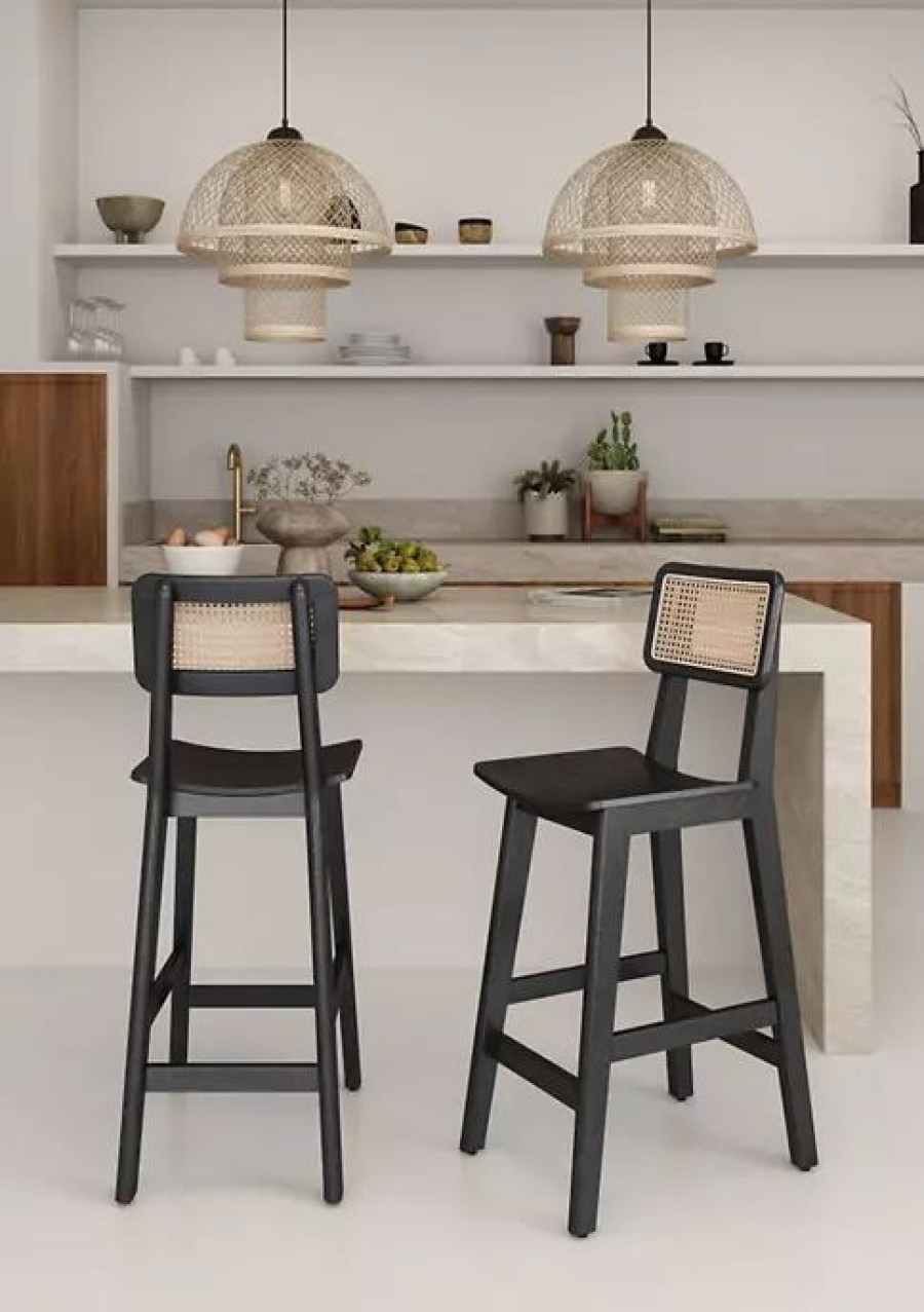 Furniture * | Wholesale Manhattan Comfort Versailles Cane Counter Stool Set Of 2 Black Natural Cane