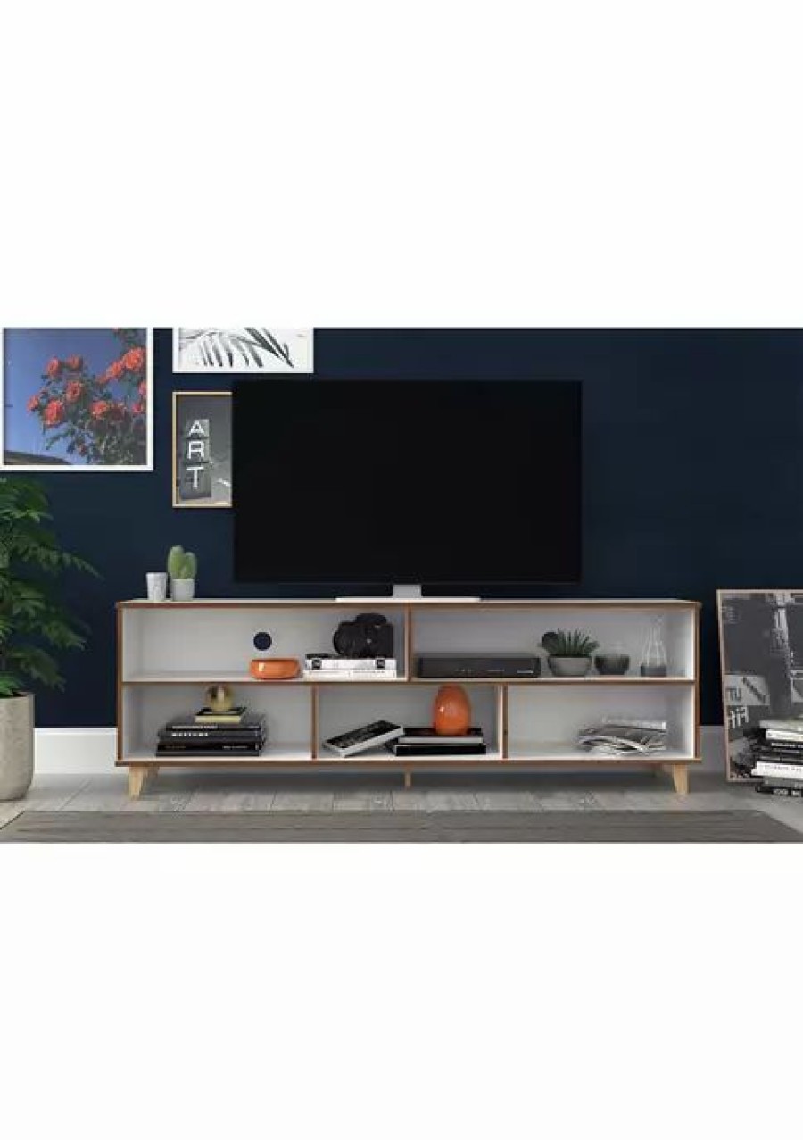 Furniture * | Flash Sale Manhattan Comfort Warren Oak Tv Stand White And Oak