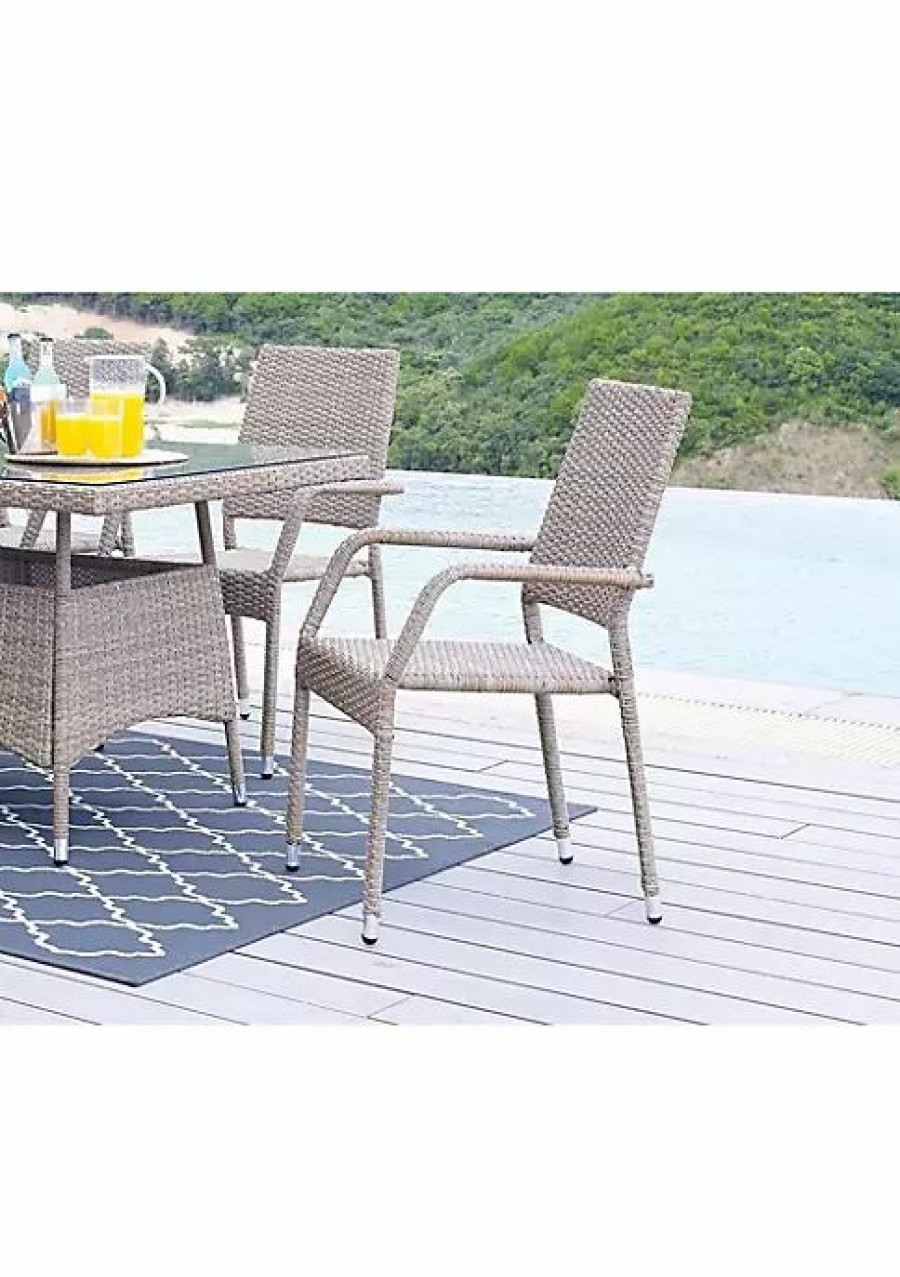 Furniture * | Cheapest Manhattan Comfort 2-Piece Genoa Patio Dining Armchair In Nature Tan Weave