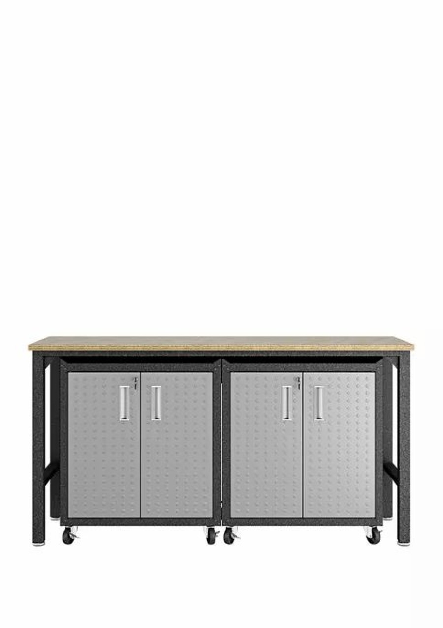 Furniture * | Discount Manhattan Comfort Fortress 3 Piece Mobile Garage Cabinet And Worktable 1.0 Grey