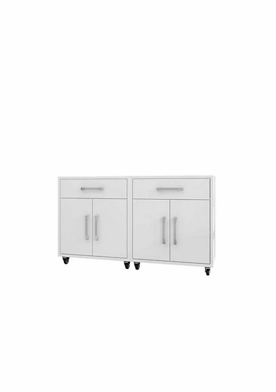 Dressers & Chests * | Best Reviews Of Manhattan Comfort Eiffel Mobile Garage Cabinet (Set Of 2)