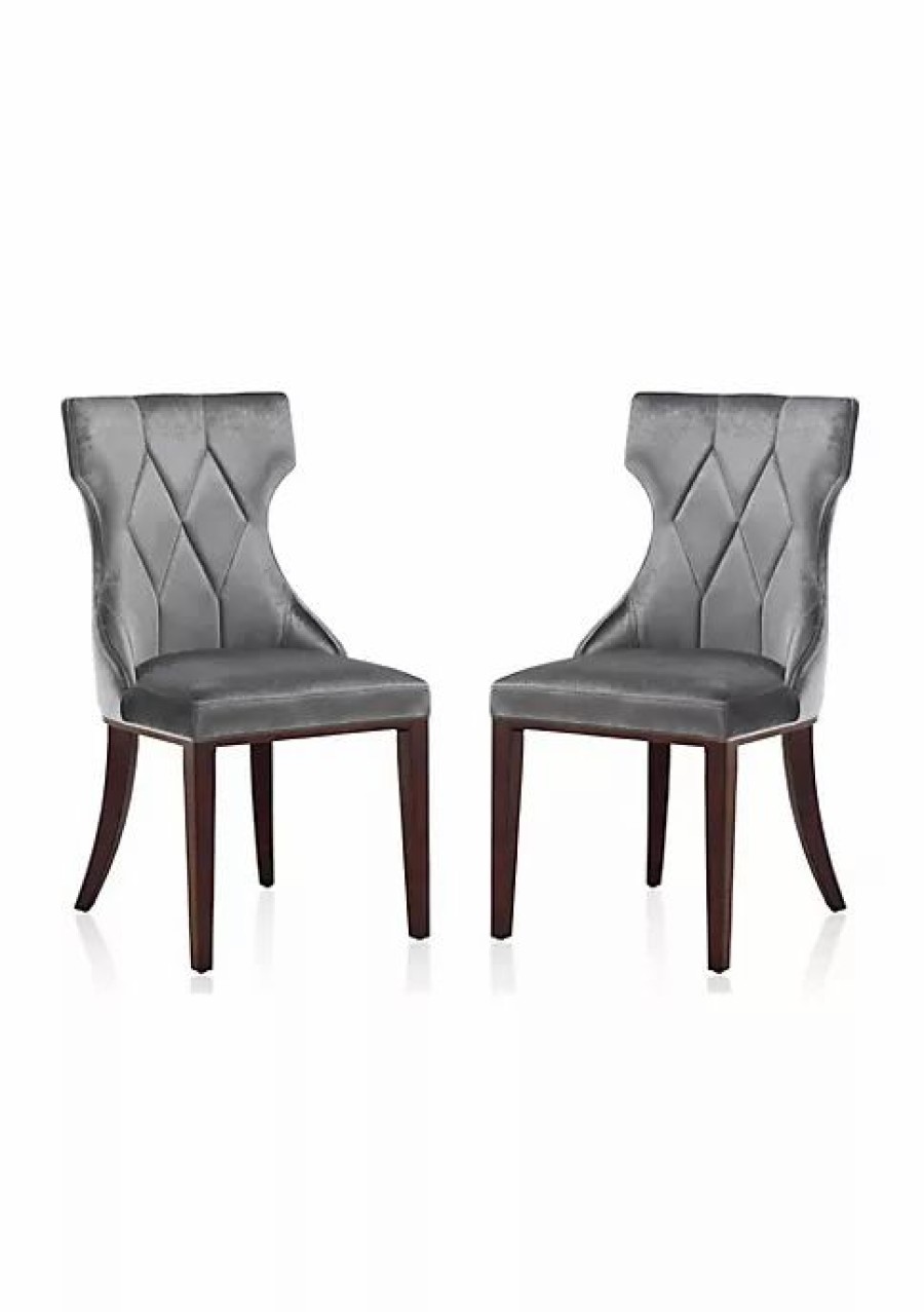 Furniture * | Hot Sale Manhattan Comfort Reine Velvet Dining Chair (Set Of Two) In And Walnut Grey