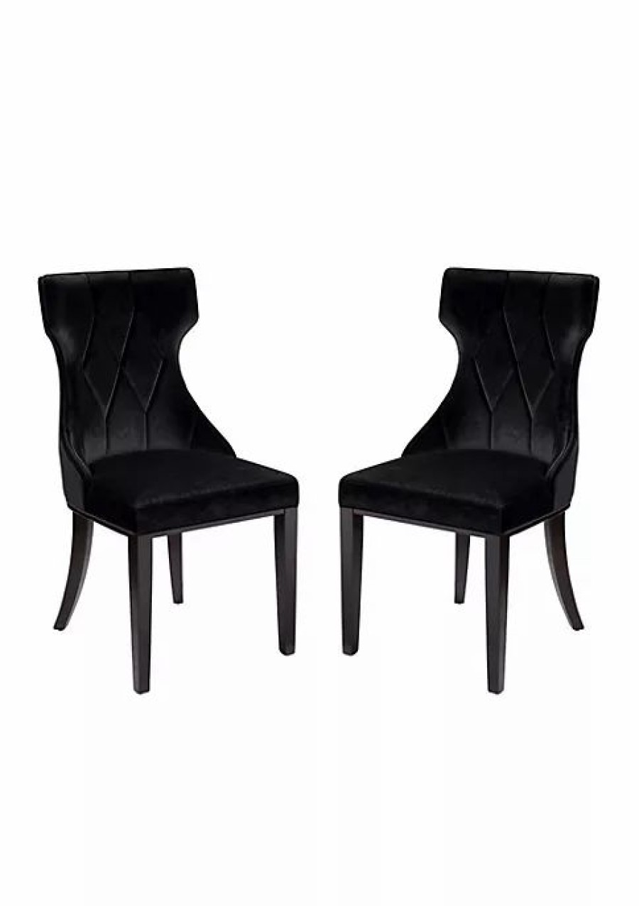 Furniture * | Discount Manhattan Comfort Reine Velvet Dining Chair (Set Of Two) In And Walnut Black