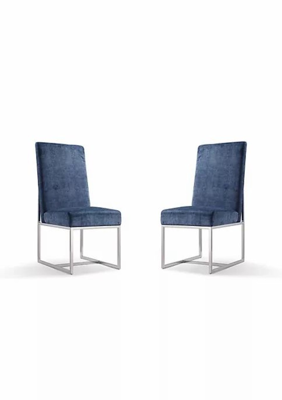 Dining Chairs * | Deals Manhattan Comfort Element Velvet Dining Chair In Blue