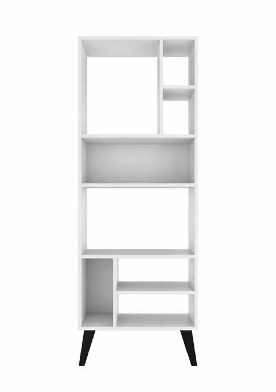 Furniture * | Outlet Manhattan Comfort Warren Tall Bookcase With Feet White