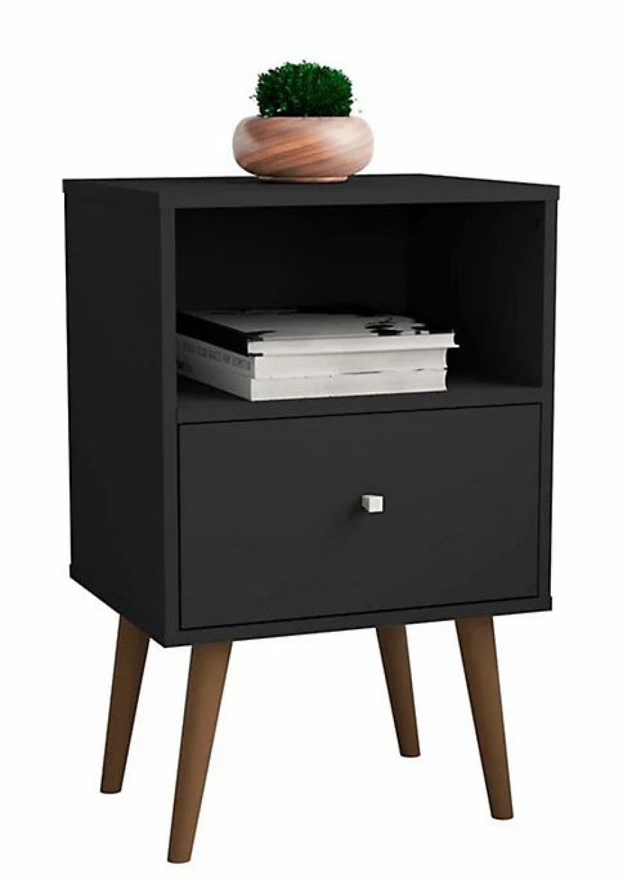 Furniture * | Top 10 Manhattan Comfort Liberty Nightstand 1.0 In Black