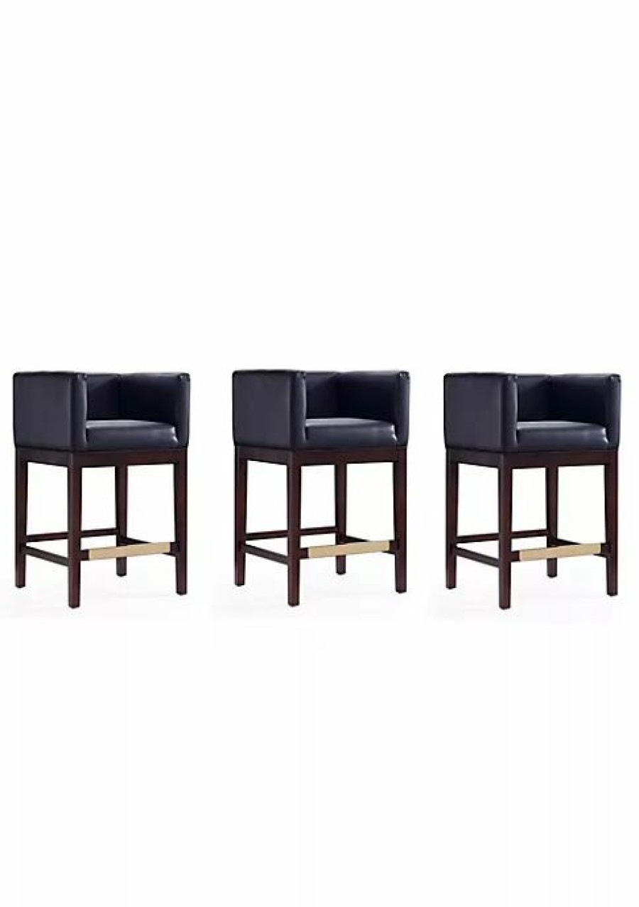 Furniture * | Buy Manhattan Comfort Kingsley Counter Stool In And Dark Walnut (Set Of 3) Black