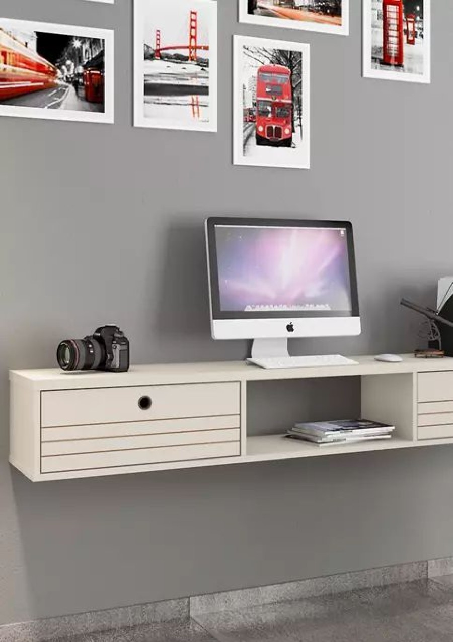 Furniture * | Best Reviews Of Manhattan Comfort 62.99 Inch Liberty Floating Office Desk Off White