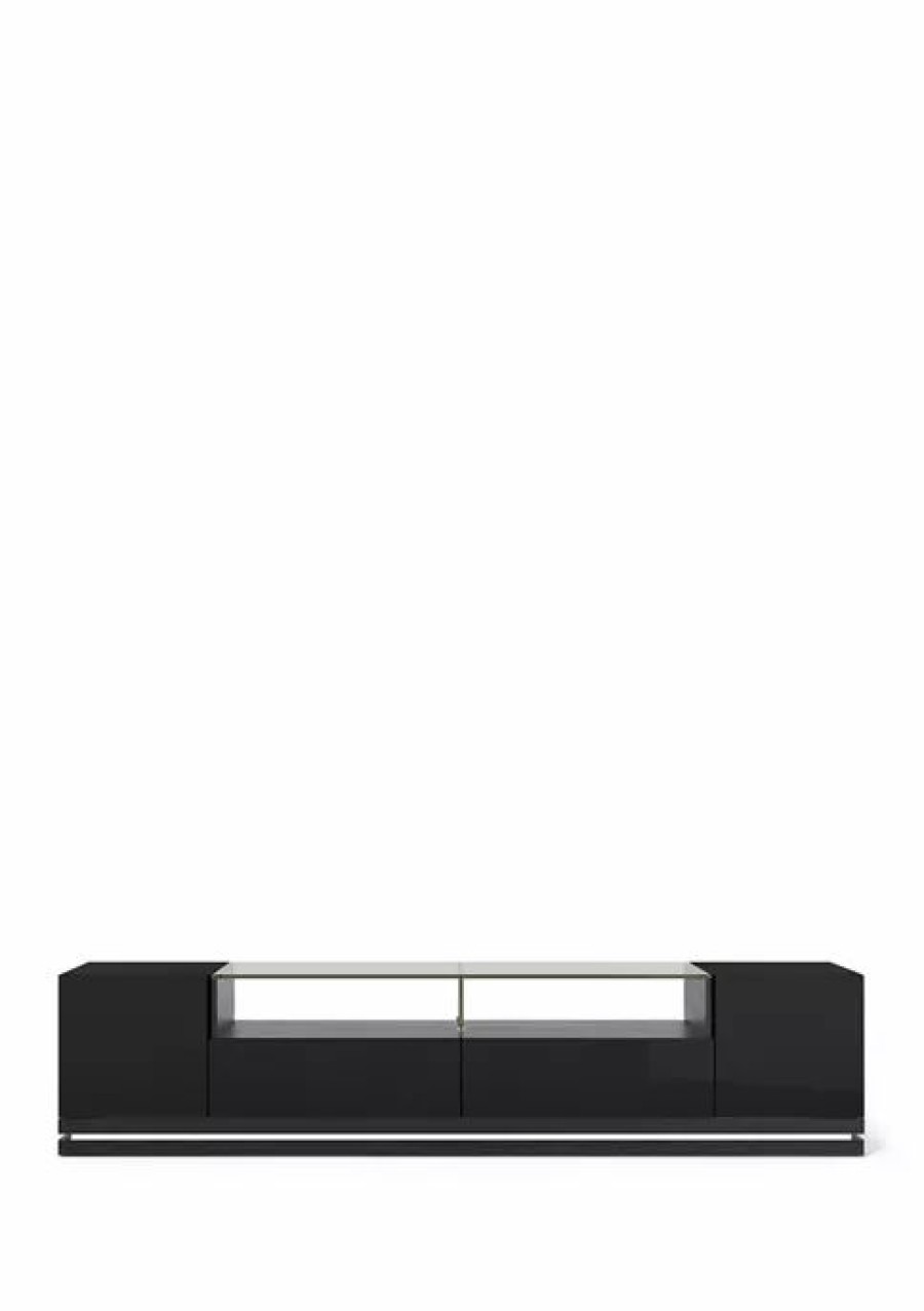 Furniture * | Wholesale Manhattan Comfort Black Gloss Vanderbilt Tv Stand With Led Lights Black Gloss And Blac