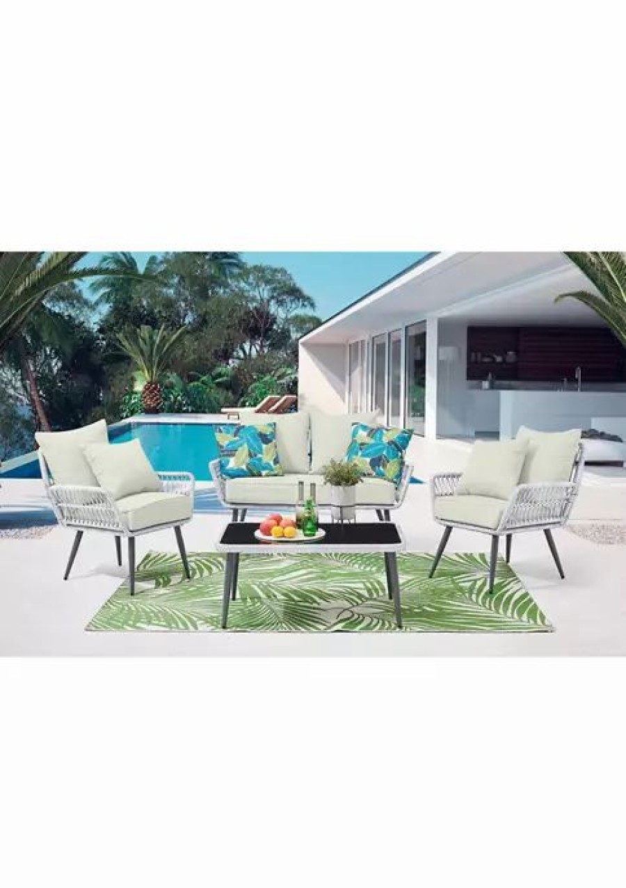 Furniture * | Best Reviews Of Manhattan Comfort Portofino Patio 4- Person Conversation Set With Coffee Table