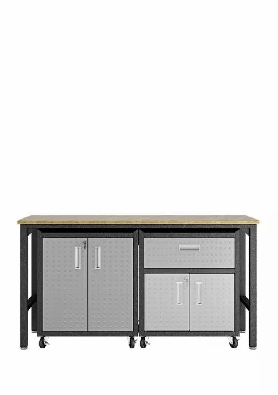 Furniture * | Best Reviews Of Manhattan Comfort 3 Piece Gray Fortress Mobile Garage Cabinet And Worktable 2.0 Grey