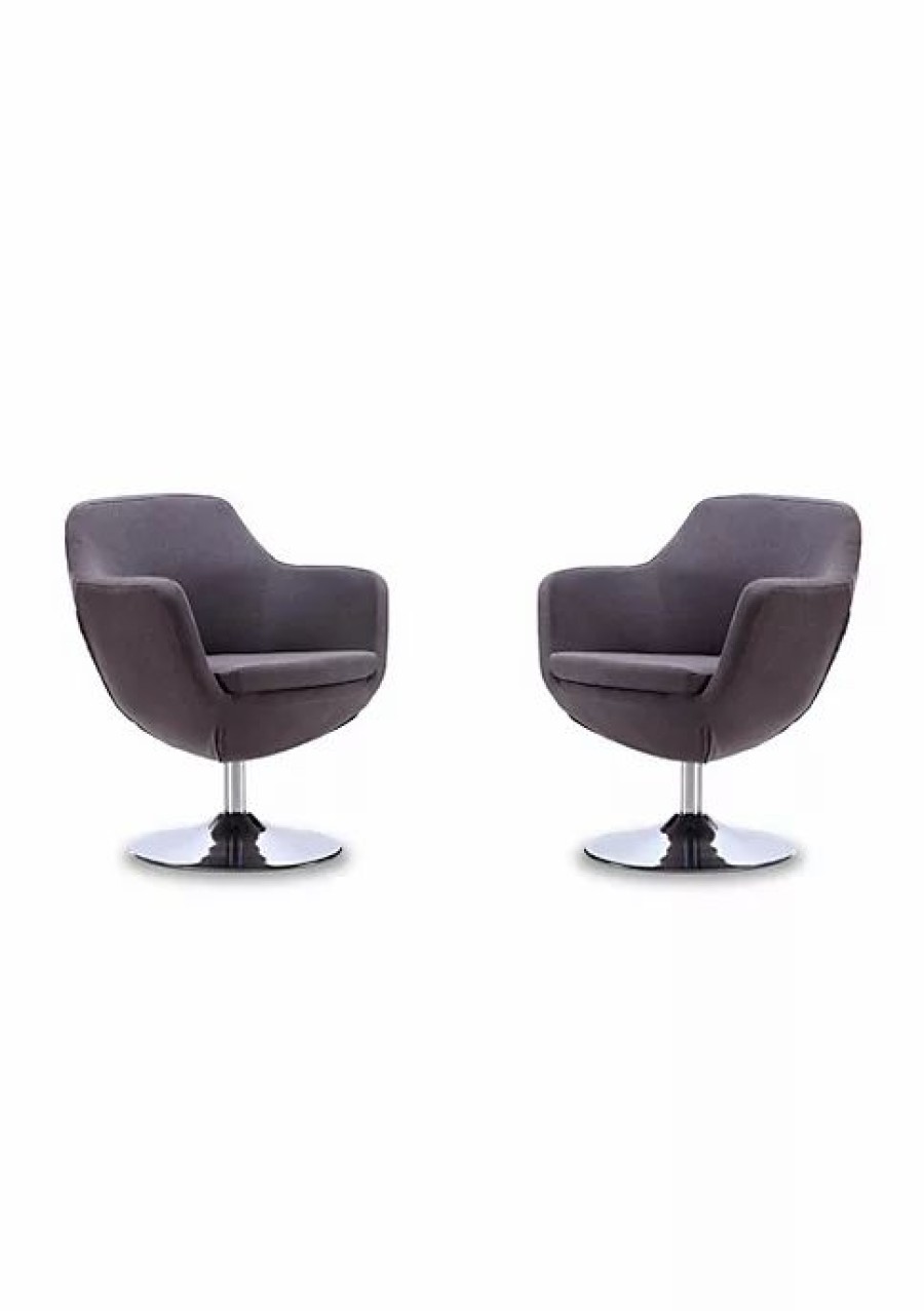 Furniture * | Buy Manhattan Comfort Caisson Swivel Accent Chair In And Polished Chrome Grey