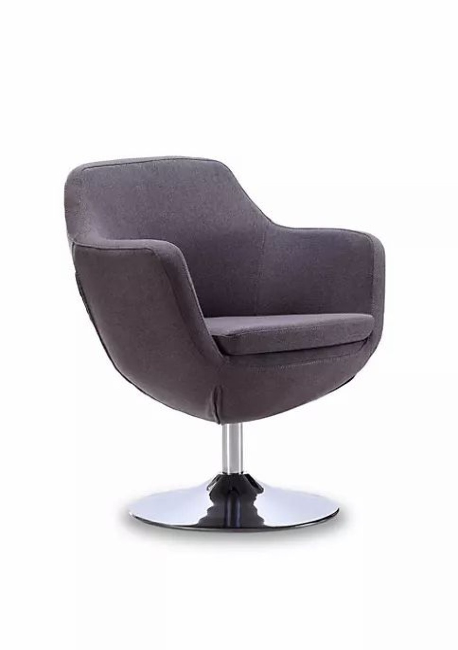 Furniture * | Buy Manhattan Comfort Caisson Swivel Accent Chair In And Polished Chrome Grey