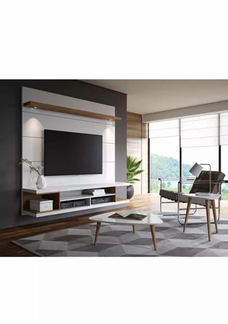 Furniture * | Top 10 Manhattan Comfort Utopia 70 Inch Floating Theater Entertainment Center White And Maple