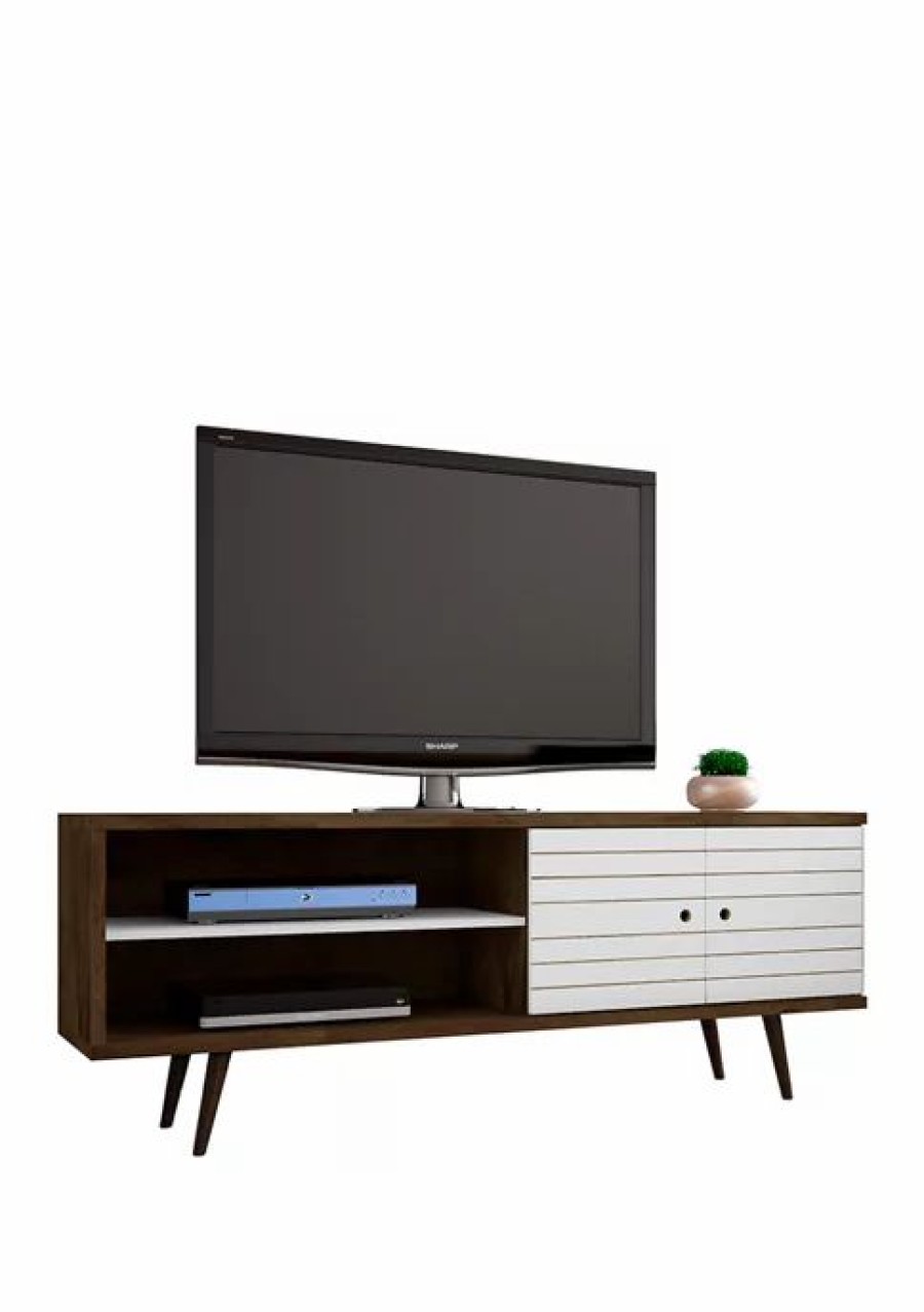 Furniture * | Best Pirce Manhattan Comfort 62.99 Inch Liberty Tv Stand Rustic Brown And Whi