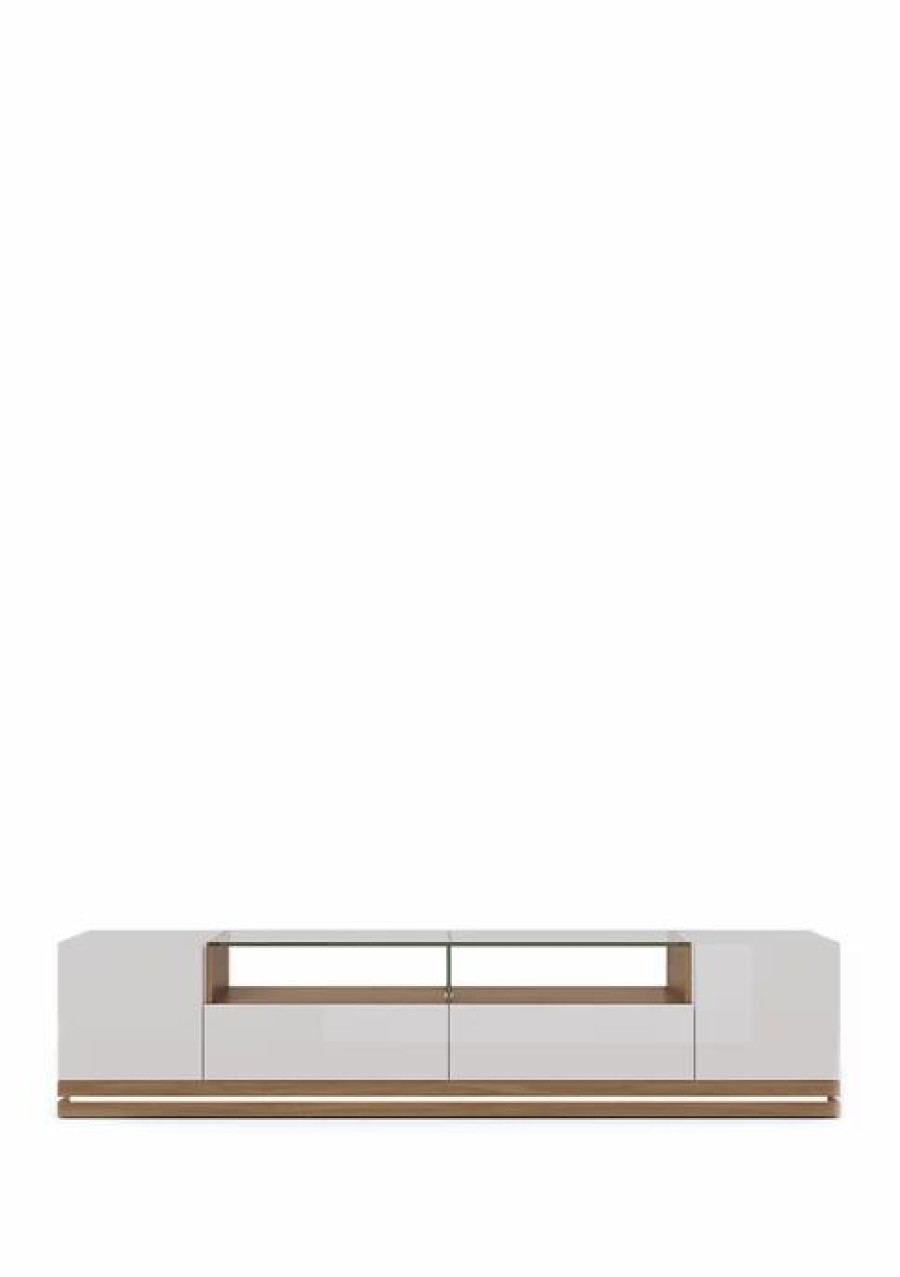 Furniture * | Brand New Manhattan Comfort Vanderbilt Tv Stand With Led Lights Off White And Maple