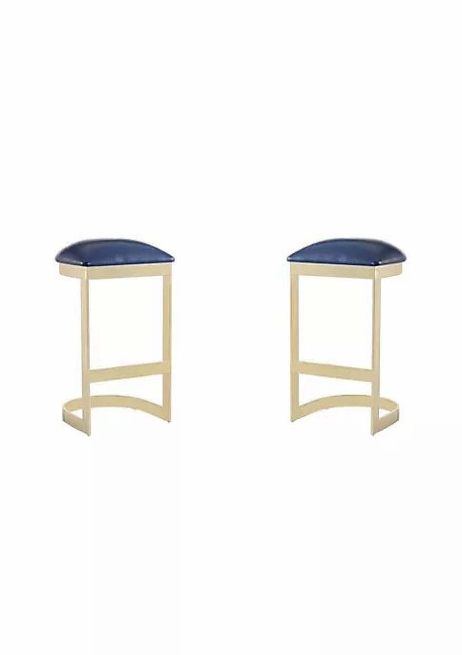 Furniture * | Promo Manhattan Comfort Aura Bar Stool In And Polished Brass (Set Of 2) Blue