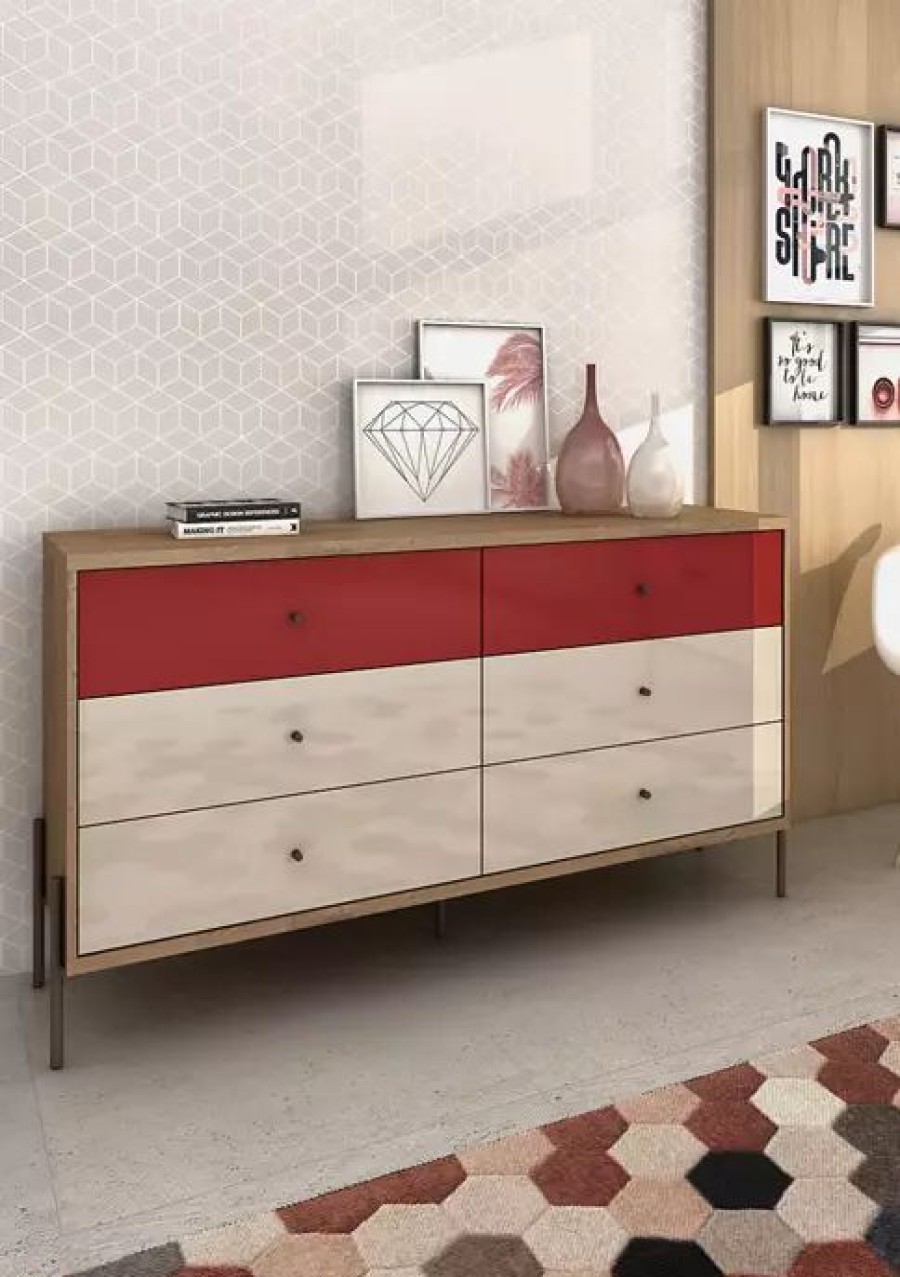 Furniture * | Best Deal Manhattan Comfort 59 Inch Wide Joy Double Dresser Red