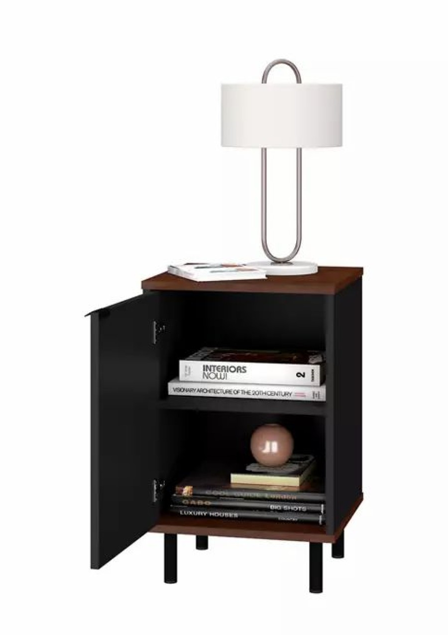 Furniture * | Outlet Manhattan Comfort Mosholu Nut Nightstand