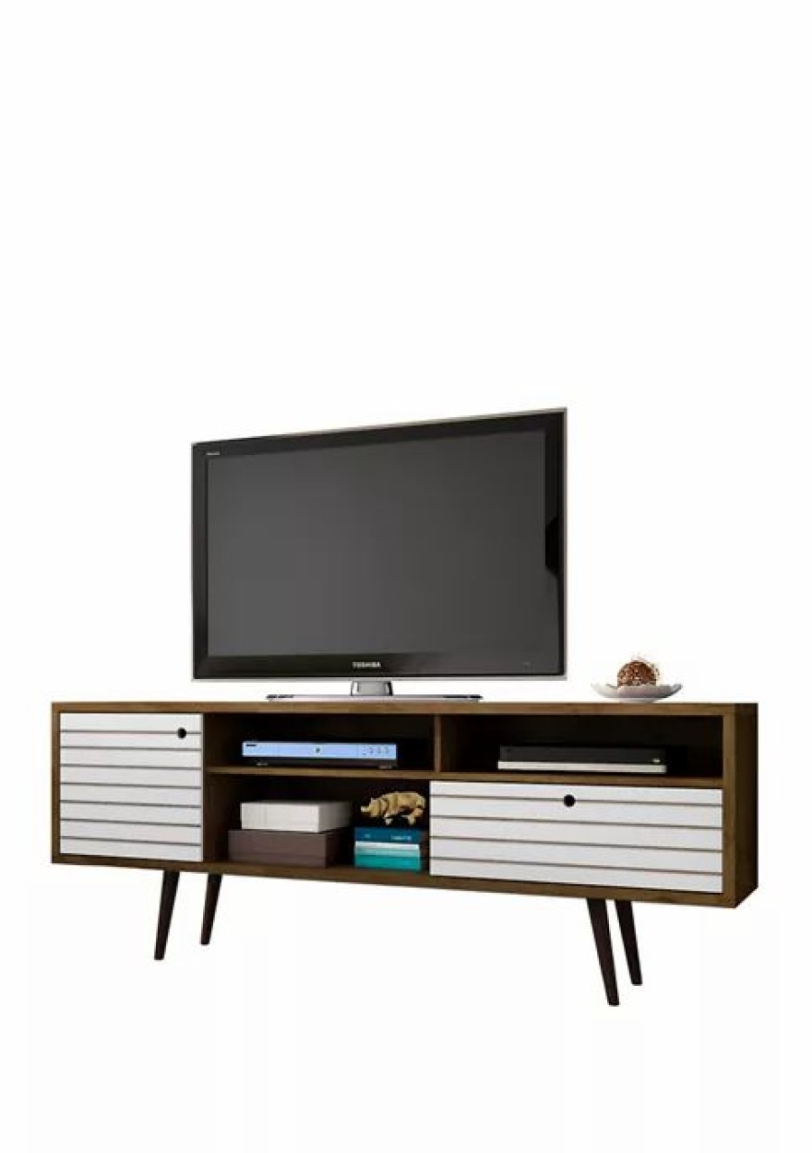 Furniture * | Top 10 Manhattan Comfort 70.86 Inch Liberty Tv Stand Rustic Brown And Whi