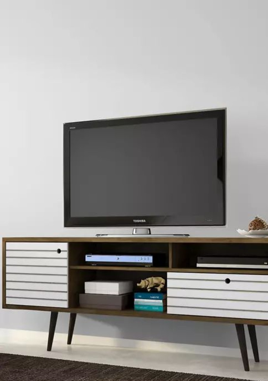 Furniture * | Top 10 Manhattan Comfort 70.86 Inch Liberty Tv Stand Rustic Brown And Whi