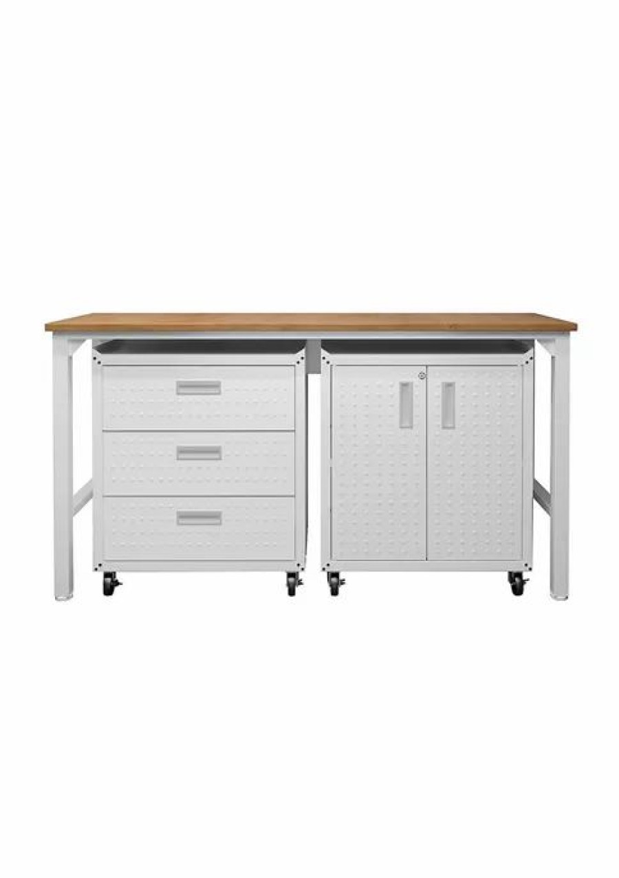 Furniture * | New Manhattan Comfort 3-Piece Fortress Mobile Space-Saving Garage Cabinet And Worktable 3.0