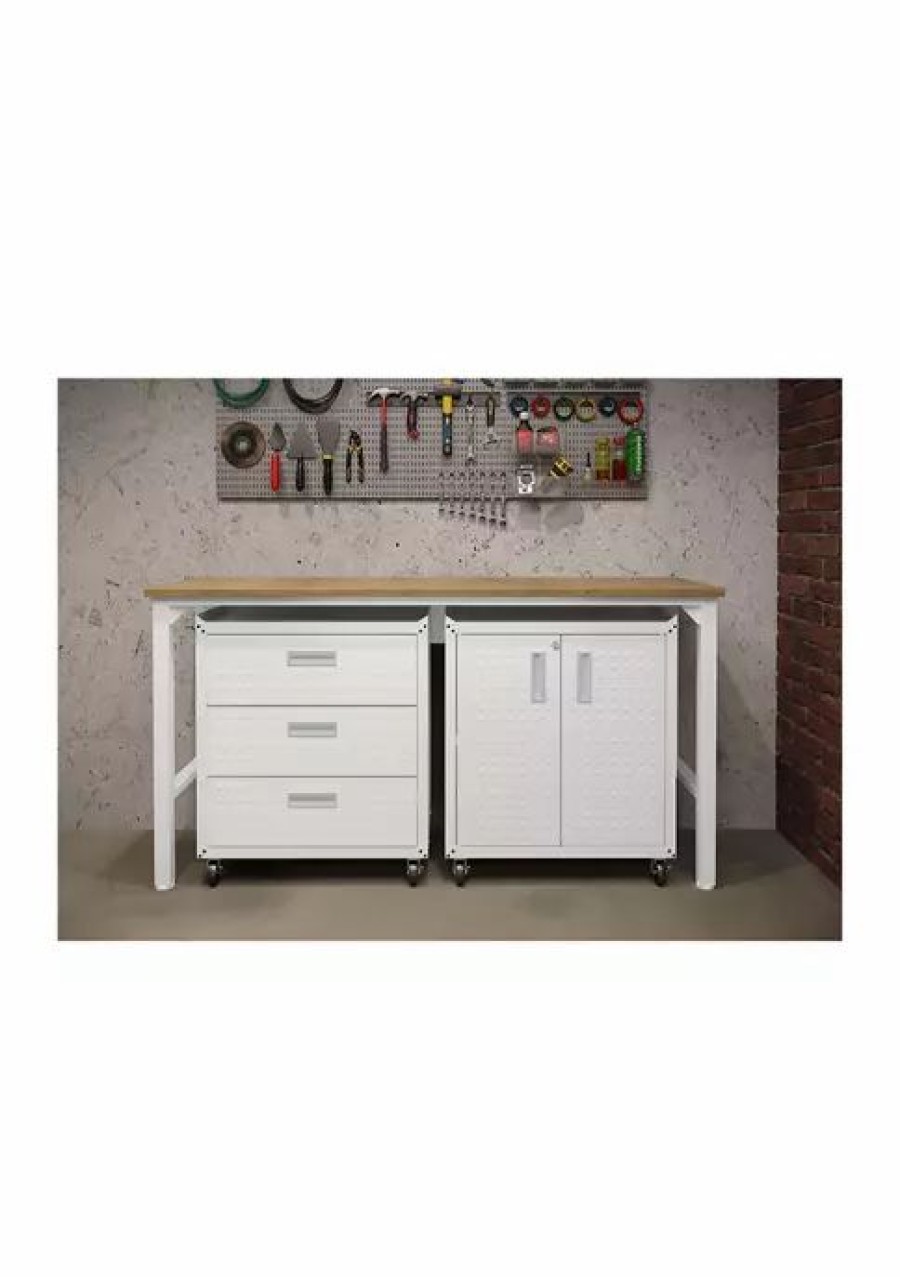 Furniture * | New Manhattan Comfort 3-Piece Fortress Mobile Space-Saving Garage Cabinet And Worktable 3.0