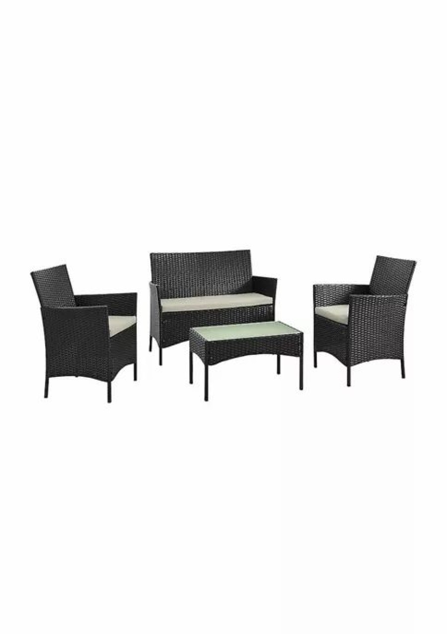 Furniture * | Wholesale Manhattan Comfort Imperia Patio 4- Person Conversation Set With Coffee Table Black & Cream