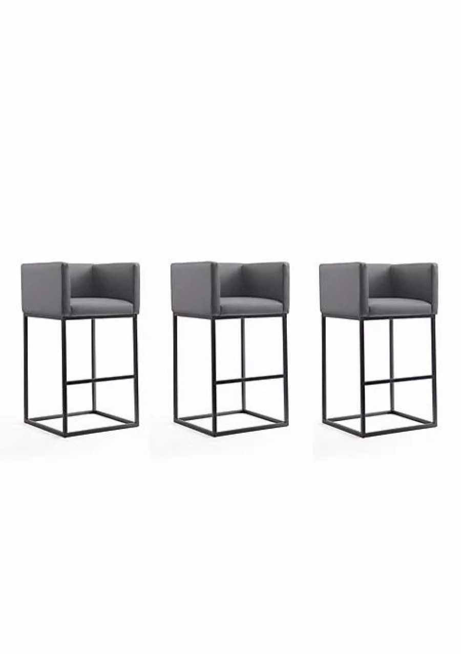 Furniture * | Wholesale Manhattan Comfort Embassy Barstool In And Black (Set Of 3) Grey