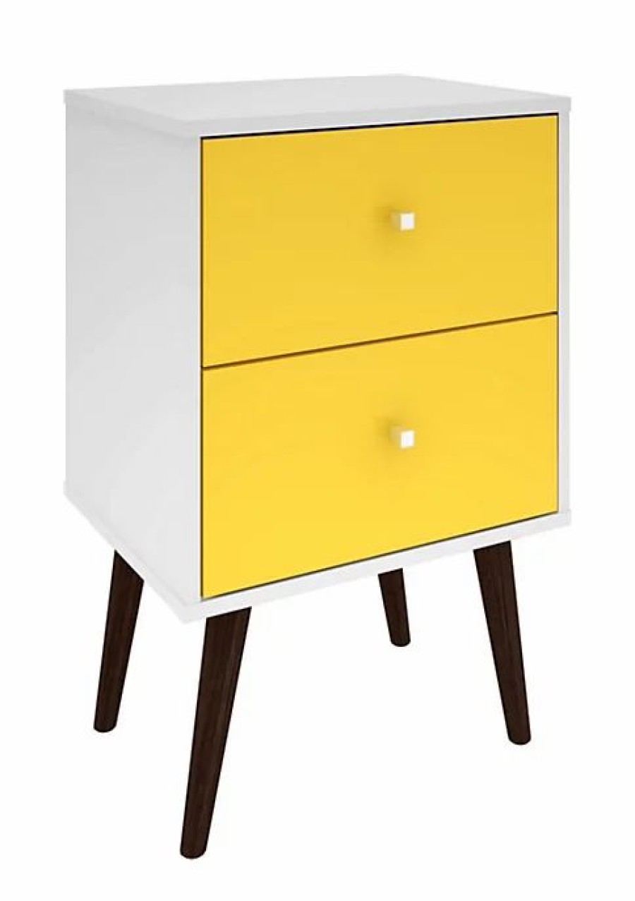 Dressers & Chests * | Brand New Manhattan Comfort Liberty Mid-Century Modern Nightstand 2.0 In White And Yellow