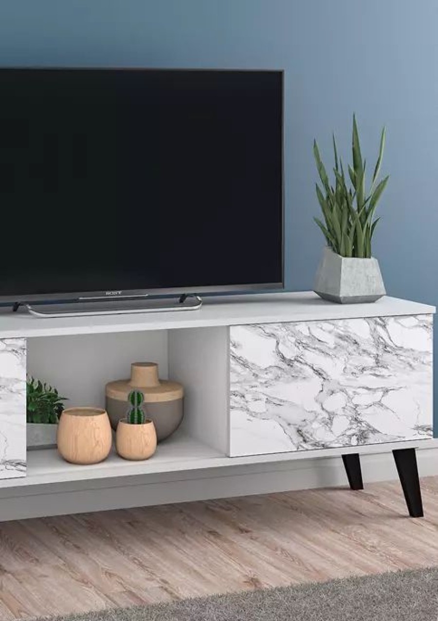 Tv & Media Stands * | Discount Manhattan Comfort 62.2 Inch Doyers Tv Stand White