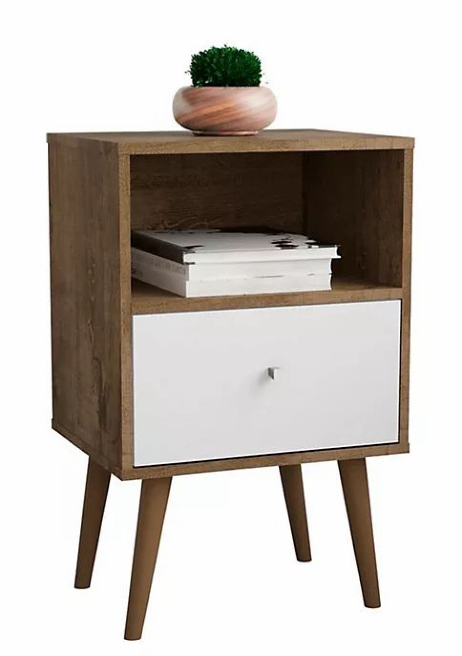 Tv & Media Stands * | Cheap Manhattan Comfort Liberty Nightstand 1.0 In Rustic Brown And White