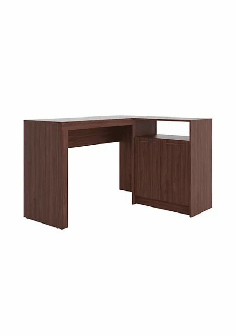 Furniture * | Cheap Manhattan Comfort Kalmar L -Shaped Office Desk In Dark Brown