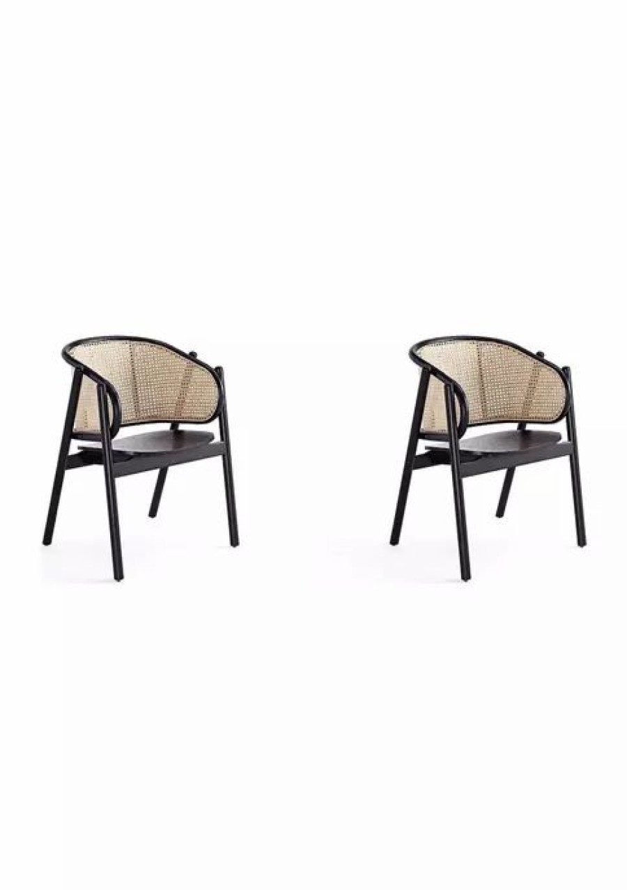 Dressers & Chests * | Top 10 Manhattan Comfort Versailles Cane Arm Chair Set Of 2 Black Natural Cane