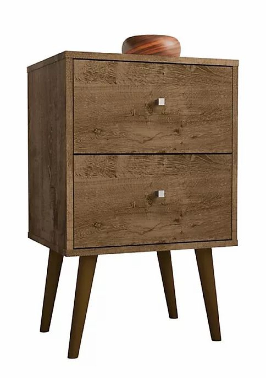 Dressers & Chests * | Deals Manhattan Comfort Liberty Nightstand 2.0 In Rustic Brown