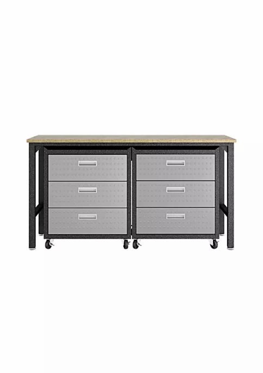 Furniture * | Promo Manhattan Comfort Fortress 3-Piece Mobile Space-Saving Garage Cabinet And Worktable 6.0 In Grey