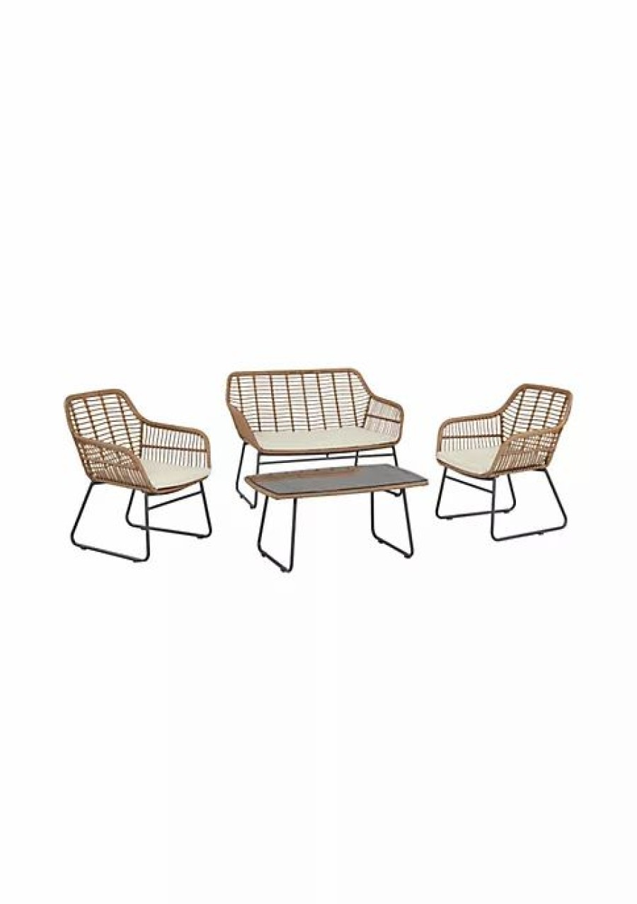 Furniture * | Best Pirce Manhattan Comfort Antibes 2.0 Patio 4-Person Conversation Set With Coffee Table With Cream Cushions Tan And Cream