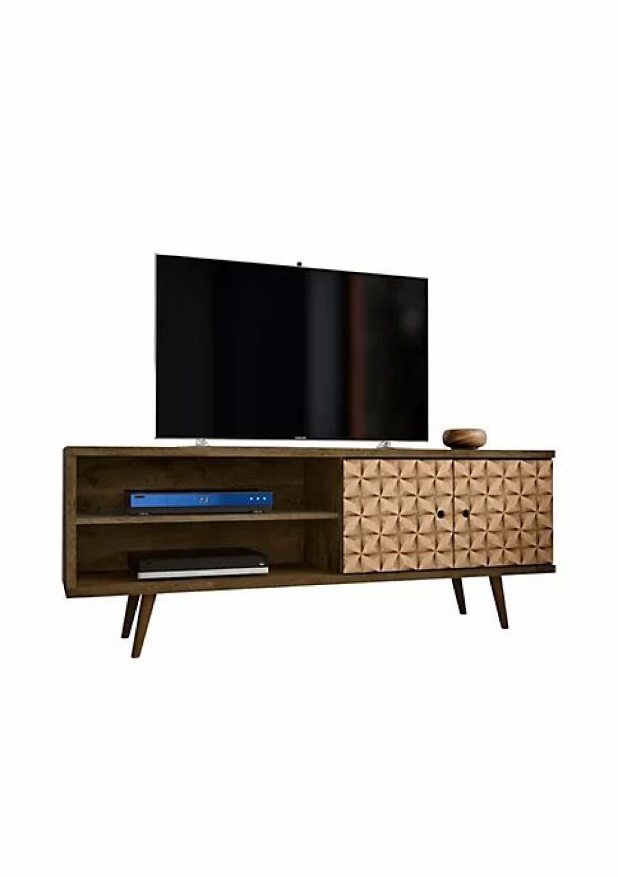 Dressers & Chests * | Outlet Manhattan Comfort Liberty 62.99 Mid-Century Modern Tv Stand In Rustic Brown And 3D Brown Prints